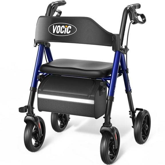 VOCIC Heavy-Duty Rollator | 330lb Capacity | All-Terrain Wheels & Foldable Design | Blue