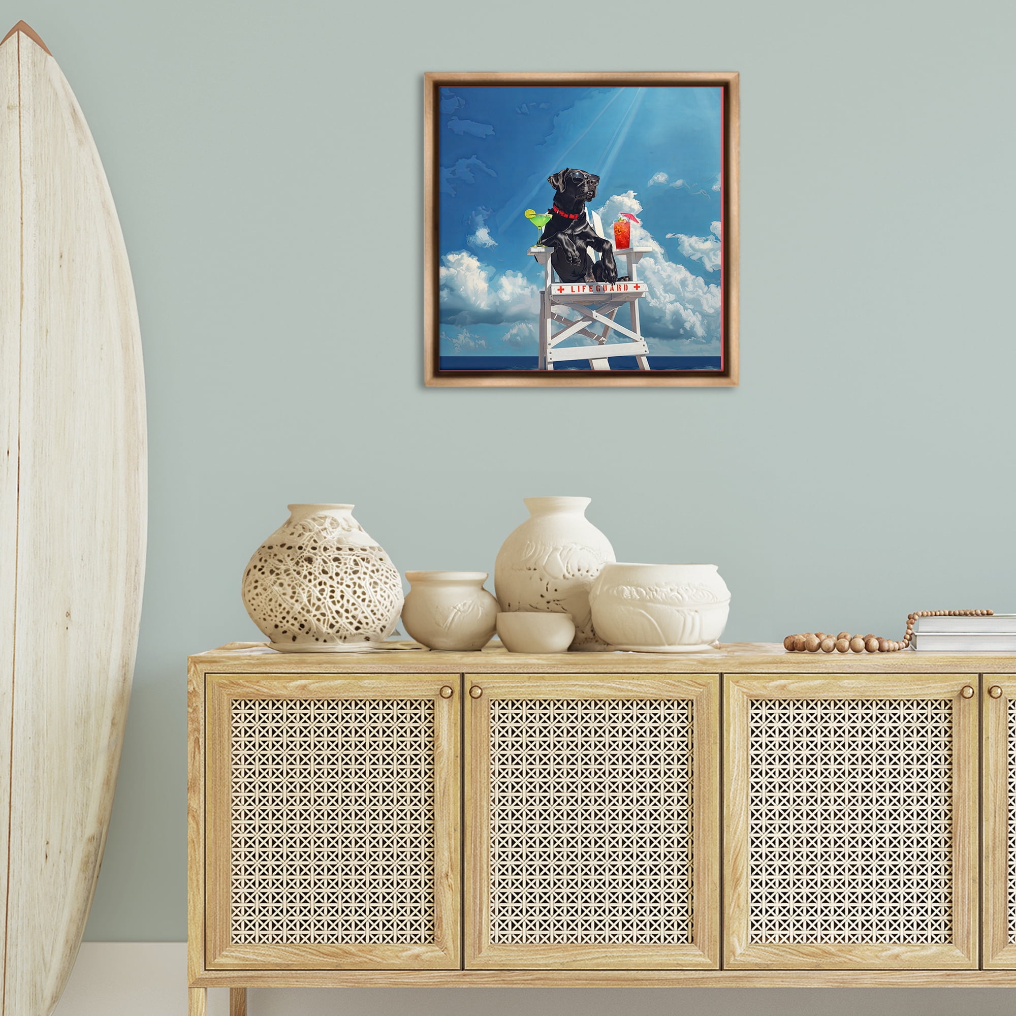 Stupell Industries Guard Dog Lifeguard Nautical & Beach Painting Brown Floater Framed Canvas Art Print Wall Art, 25 x 25