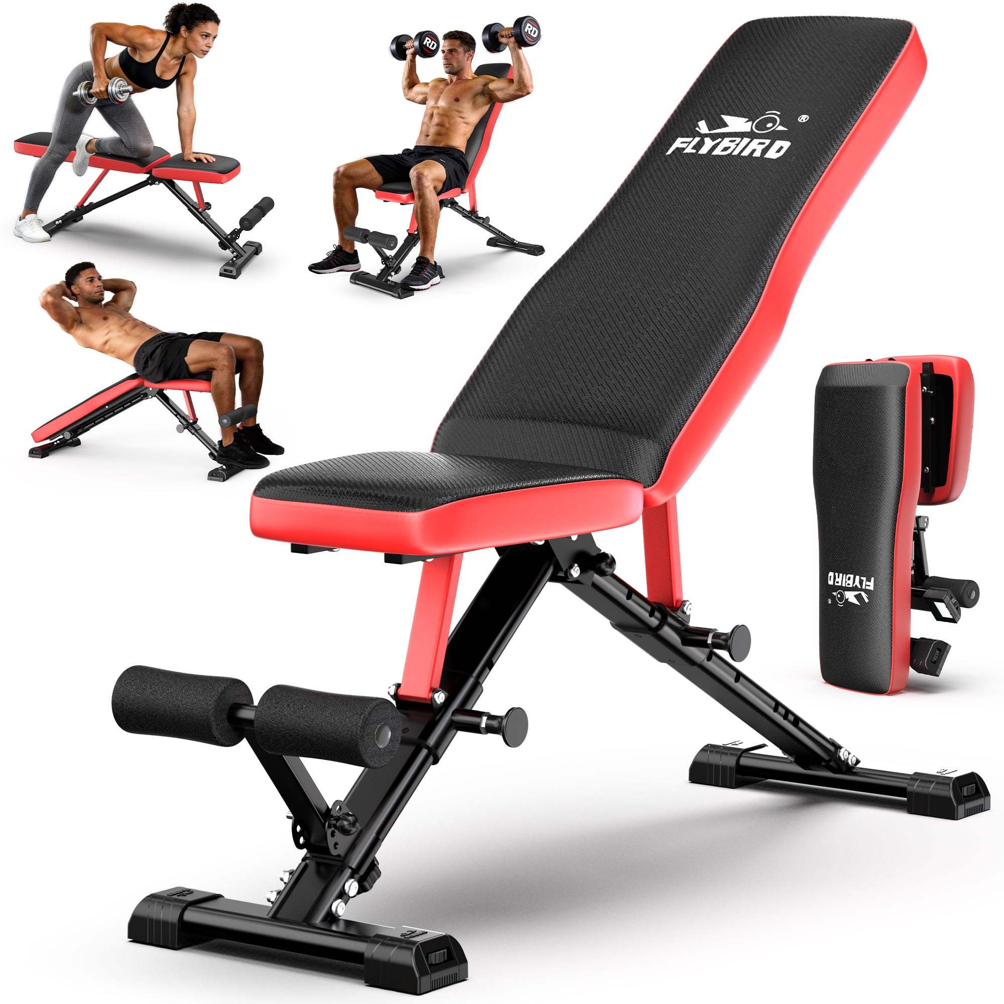 FLYBIRD Adjustable Workout Bench with Headrest, 750LBS Capacity