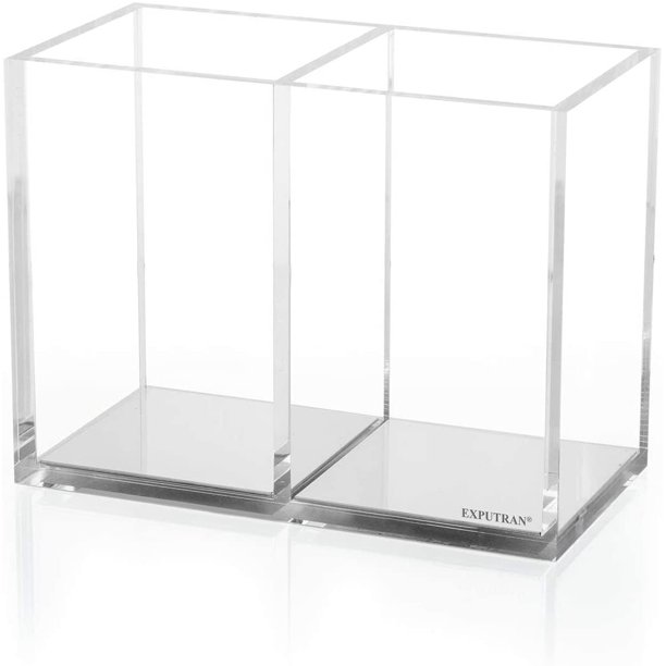 Acrílico con base de plata maciza para portalápices, 2 compartimentos, soporte para accesorios de escritorio, suministros escolares y para el hogar, suministros de oficina de acrílico Xemadio WRMH-1167