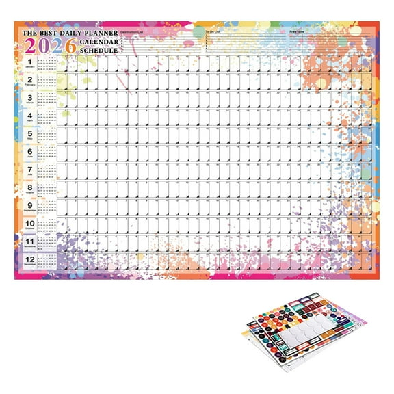 2026 Wall Calendar Horizontal Full Year Planner, Large 29.2 x 20.7 Inch Monthly Paper Calendar with Transparent Label Tabs & Notes Section, Home Office Wall Hanging Schedule Organizer
