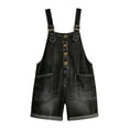 thumbnail image 7 of Shortalls for Women Denim Shortalls Button Front Wide Leg Workout Jumpsuit Plus Size Casual Autumn Tops Adjustable Tie Straps Pockets Loose Bib Jean Cooling Shirt Overalls Shorts,Black,L, 7 of 7