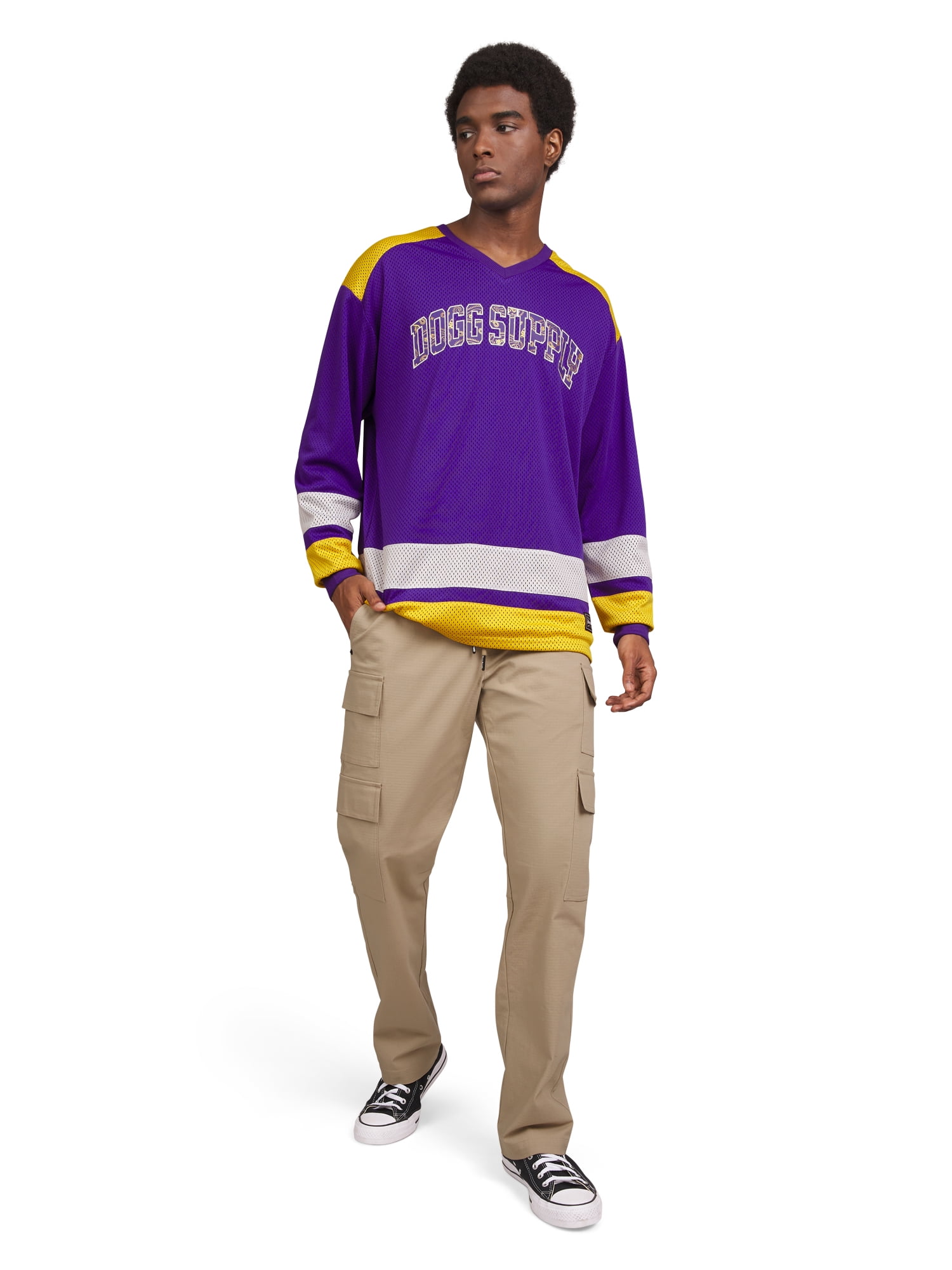 Dogg Supply Men's and Women's Long Sleeve V-Neck Mesh Hockey Jersey, Sizes XS-3XL