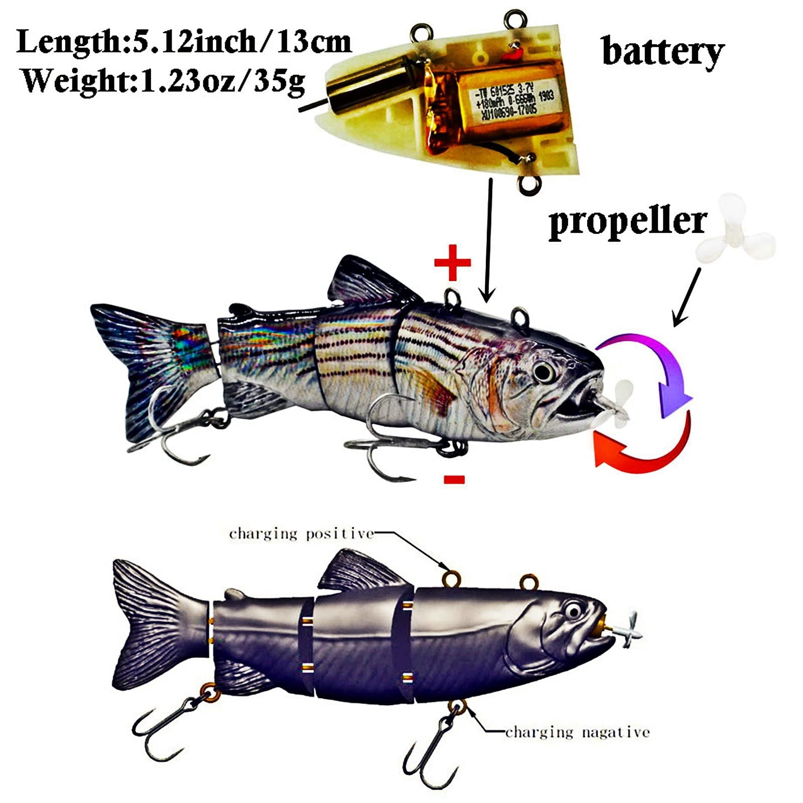 Fishing Lures Electric Lure Swimbait USB Rechargeable Bait Crankbait Automatic Swimming Lifelike Fish Fishing Tackle 5.12"