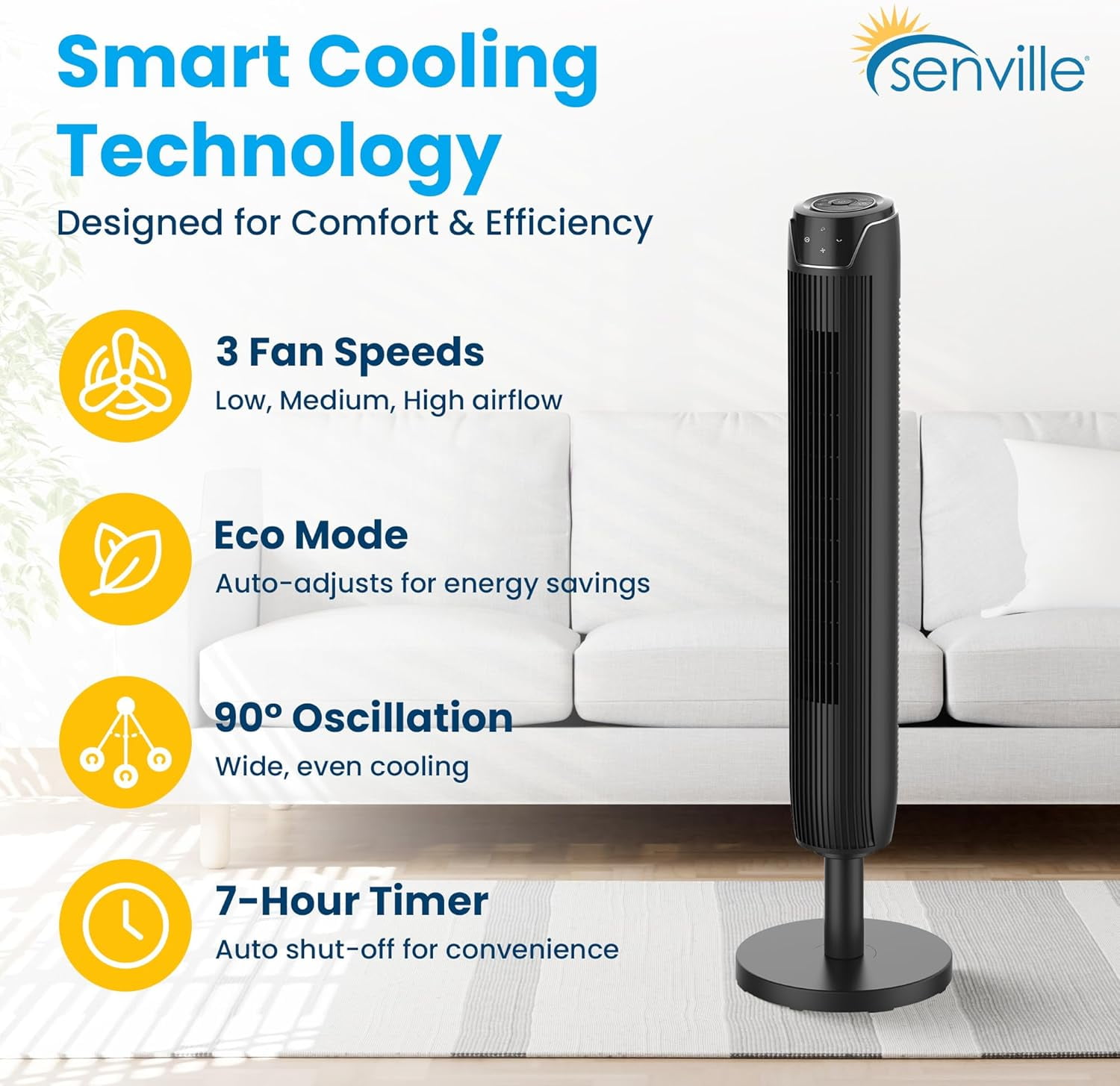 Senville Tall Slim Oscillating Tower Fan with Remote Control