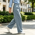 thumbnail image 6 of DENTOYOU Women's Wide Leg Pants with Pockets Work Dress Linen Pants Trendy Business Casual Outfits Comfort Fit Slacks Trousers Light Blue XXL, 6 of 6