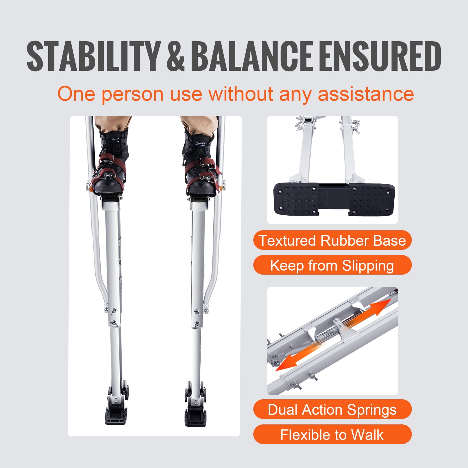 Drywall Stilts, 36''-50'' Adjustable Aluminum Tool Stilts with Protective Knee Pads, Durable and Non-slip Work Stilts for Sheetrock Painting, Walking, Taping, Silver