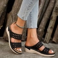 thumbnail image 5 of Bmisegm Women's Summer Slope Heel Solid Color Open Toe Embroidery Thick Bottom Slippers Sandals Sandals Women Summer Black 7, 5 of 5