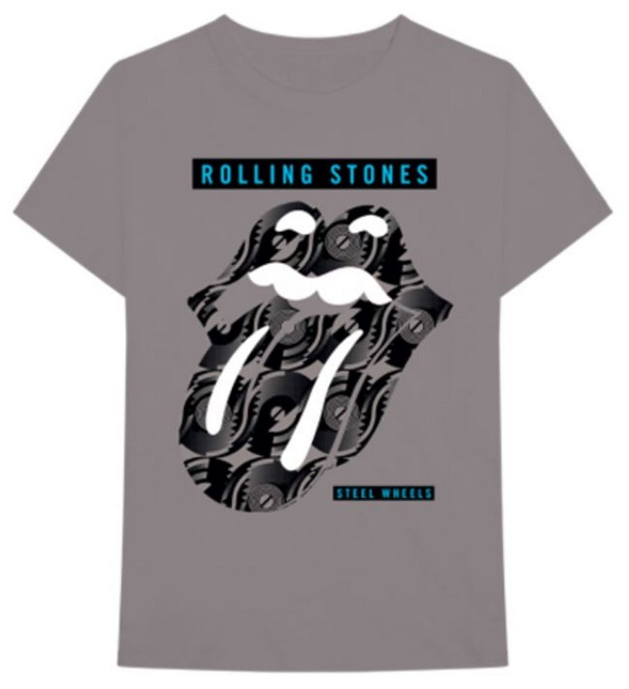 Rolling Stones Steel Wheels Band Tour Tongue Adult Tee Rock n Roll (Gray, M)