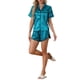 thumbnail image 2 of INSPIRAR CHIC Conjuntos de Pijamas de Satén para Mujeres Ropa de Noche Ropa de Dormir Tops con Pantalones Cortos Conjuntos de Lounge M Verde Pavo Real, 2 of 6