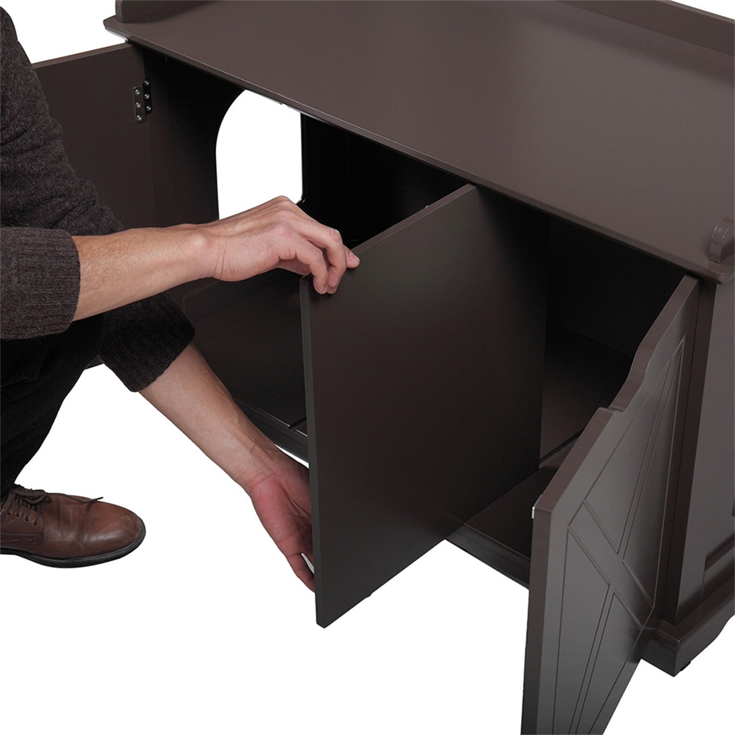 Pefilos 37" Enclosed Litter Box Enclosure Furniture Hidden Cabinet,Cat Washroom Bench,Litter House Cover,Dog Proof Cat Feeding Station Table for Large Cat House Kitten Kitty, Brown Pefilos 37" Enclosed Litter Box Enclosure Furniture Hidden Cabinet,Cat Washroom Bench,Litter House Cover,Dog Proof Cat Feeding Station Table for Large Cat House Kitten Kitty, Brown