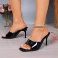 thumbnail image 4 of Samdudou Womens Heels Mules Open Toe Stiletto Slip On Slides Square Front One Wide Band Shiny Patent Faux Leather Backless Dressy Party Wedding Evening Pumps, 4 of 9