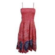 Mogul Womens Beach Dress Strappy Printed Smocked Bodice Hippie Summer Sundress