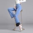 thumbnail image 1 of Pantalones vaqueros acampanados elásticos de cintura alta para mujer, ropa de moda coreana, pantalones vaqueros ajustados con bolsillos, pantalones acampanados informales sólidos 2023, 1 of 4