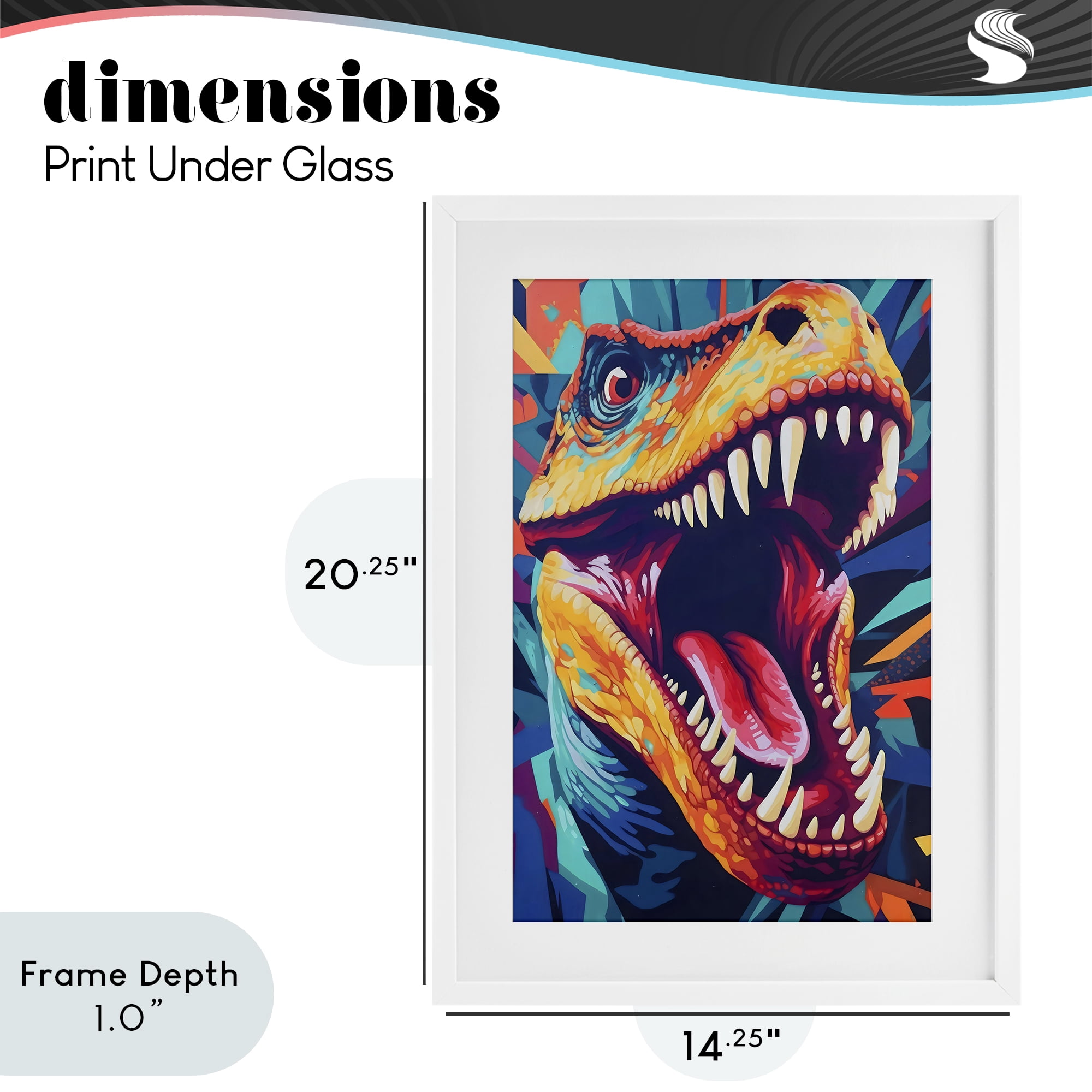 Stupell Industries Pop Style Raptor Dino White Framed Print Under Glass, design by Creative Studio