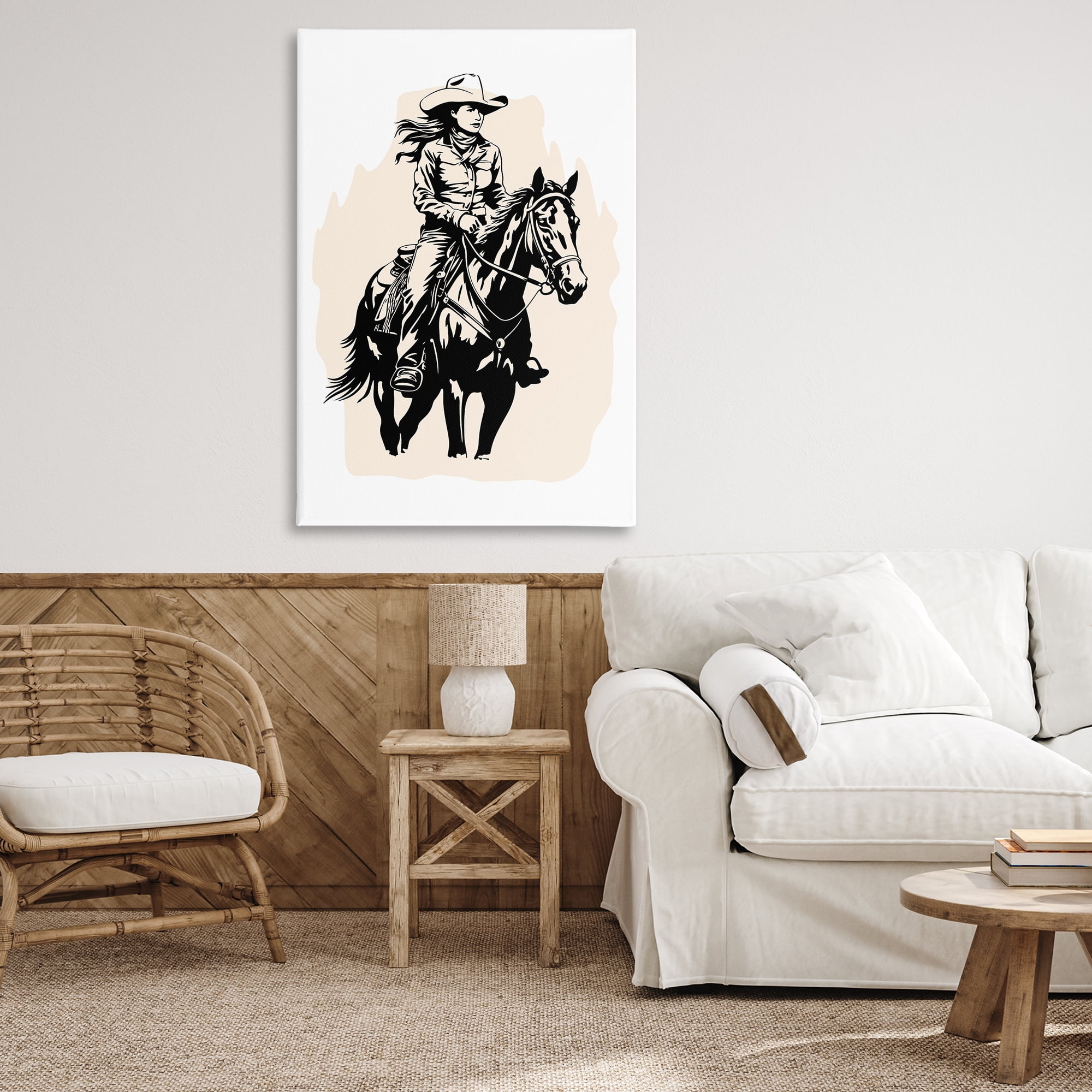 Stupell Industries Saddle Sisters Cowgirl People Painting Wrapped Canvas Art Print Wall Art, 30 x 45
