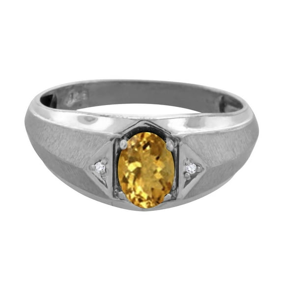 Mauli Jewels Engagement Rings for Men 0.76 Carat Mens Diamond And Oval Citrine Ring prong 10K White Gold