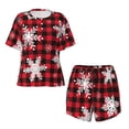 thumbnail image 5 of "Wukai Snowflakes On A Buffalo Plaid Women's Pajama Set - Short-Sleeve Top and Shorts with Elastic Waistband and Pockets for Loungewear, Yoga, and Casual Wear-, 5 of 8