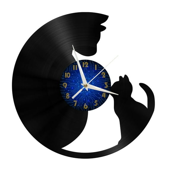 Cat family Vinyl Record Wall Clock for Kitchen Wall Decor Wall Art Gift for Lover Gift Idea for a Best Friend(B)