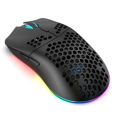 Rupoun Wireless Gaming Mouse 3-Mode BT 5.3 2.4G USB-C Colourful LED 800-3600 Movement Speed Rechargeable Optical Mouse for Laptop Computer 5.1 inches / 13 cm Black