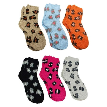 Fuzzy Leopard - Colorful Leopard Print Assorted 6-Pack Winter Fuzzy Socks