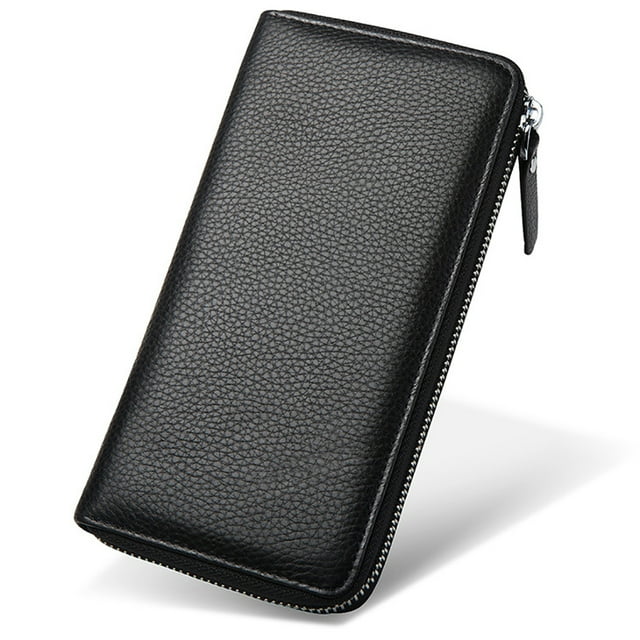 Long Zipper Wallet Fashion Genuine Leather Credit Card Wallet Billfold for Men
