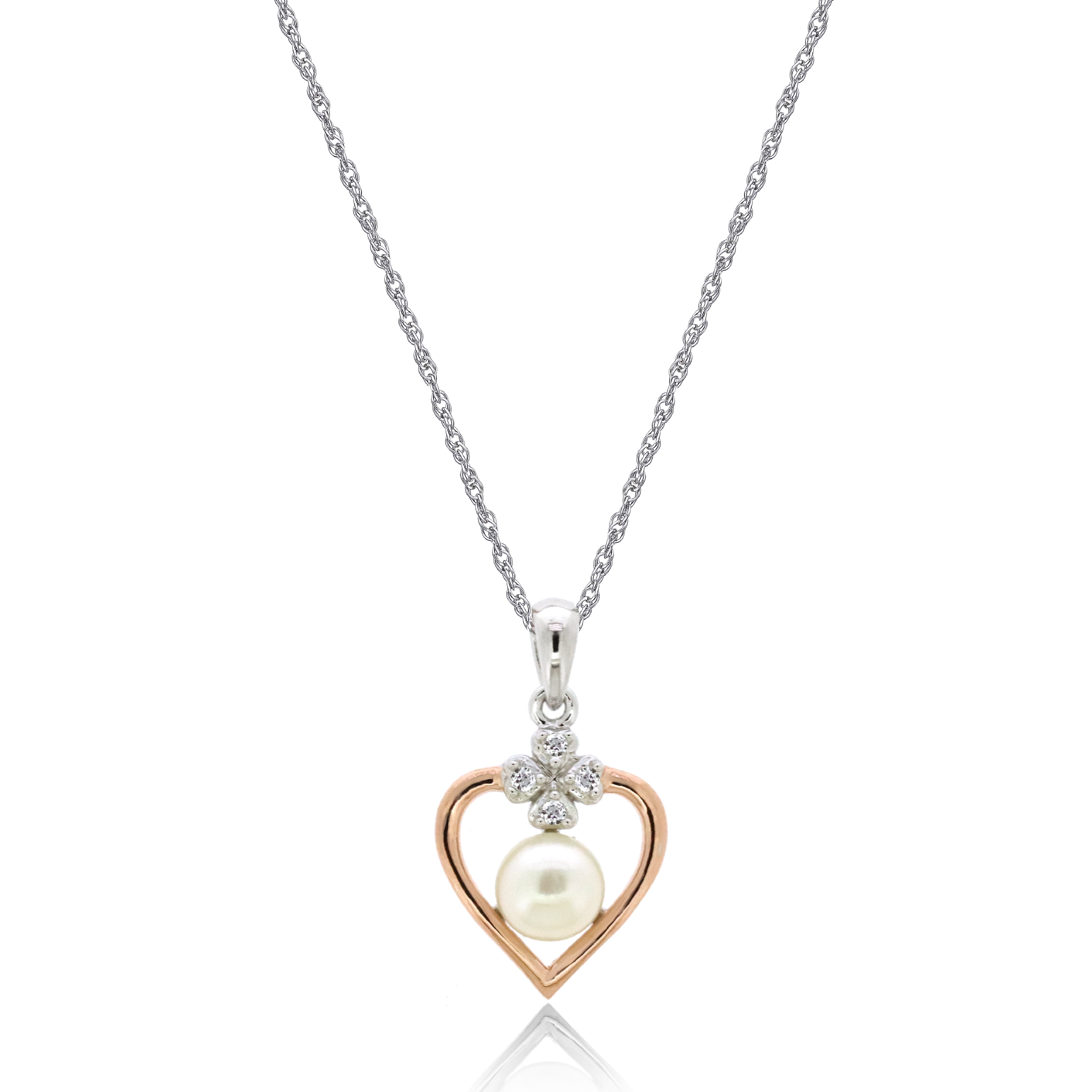 Brilliance 925 Sterling Silver with 14KP Gold Plated Freshwater Pearl and Created White Sapphire Pendant with 18" Chain