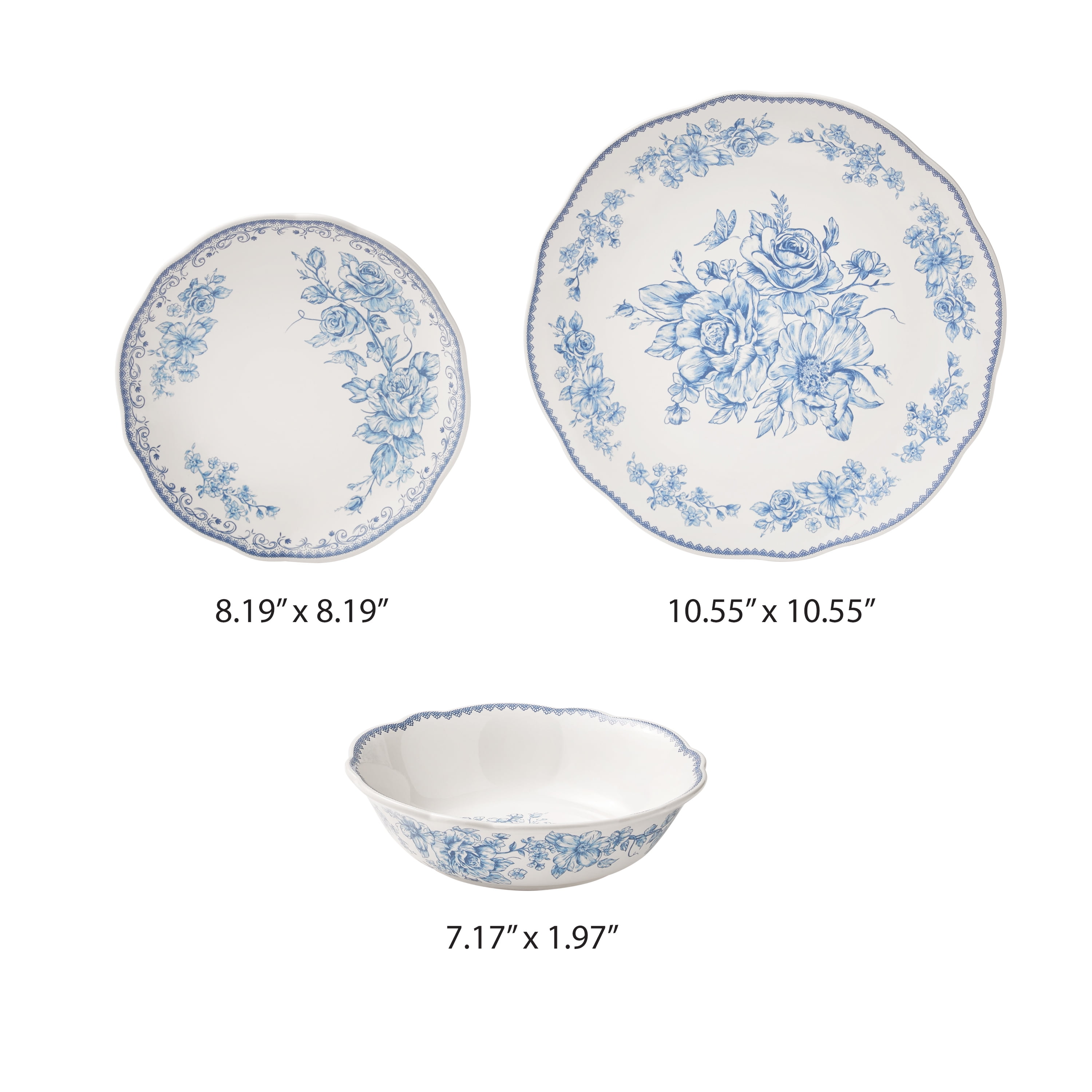 The Pioneer Woman Agatha 12-Piece Stoneware Dinnerware Set, Blue