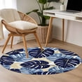 thumbnail image 5 of Round Area Rug 4ft, Blue Leaf Tropical Palm Leaves Non-Slip Non-Shedding Floor Mat, Foliage Botanical Washable Sturdy Carpet for Living Room Bedroom Home Decor, 5 of 9