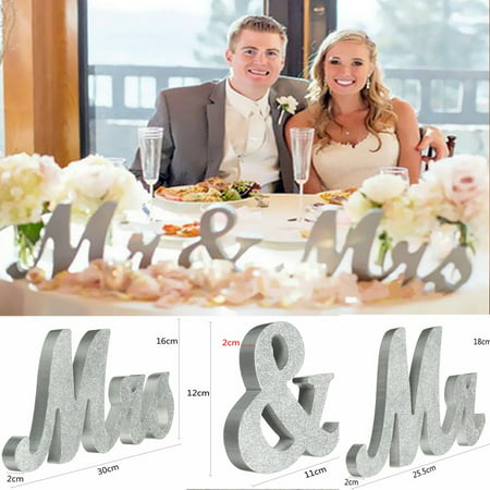 Large Valentines Gifts Wooden Mr & Mrs Silver Shining Standing Letters Plaque Sign Wedding Engagement Table Decoration Best (World Best Wedding Decorations)