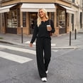 thumbnail image 5 of SUNBS Lounge Sets for Women Two Piece Sets Henley Neck Top Wide Leg Pants Vacation Fall Travel Outfits, 5 of 8