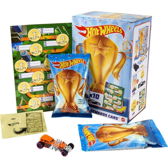 Hot Wheels Rewards, 10-Pack of Die-Cast 1:64 Scale Toy Cars in Individual Bags, Plus Stickers