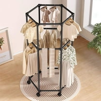 HOZVOMI Double Layer Hexagonal Rotating Floor Standing Clothes Hanger, Movable Indoor Clothes Drying Rack for Home and Dormitory
