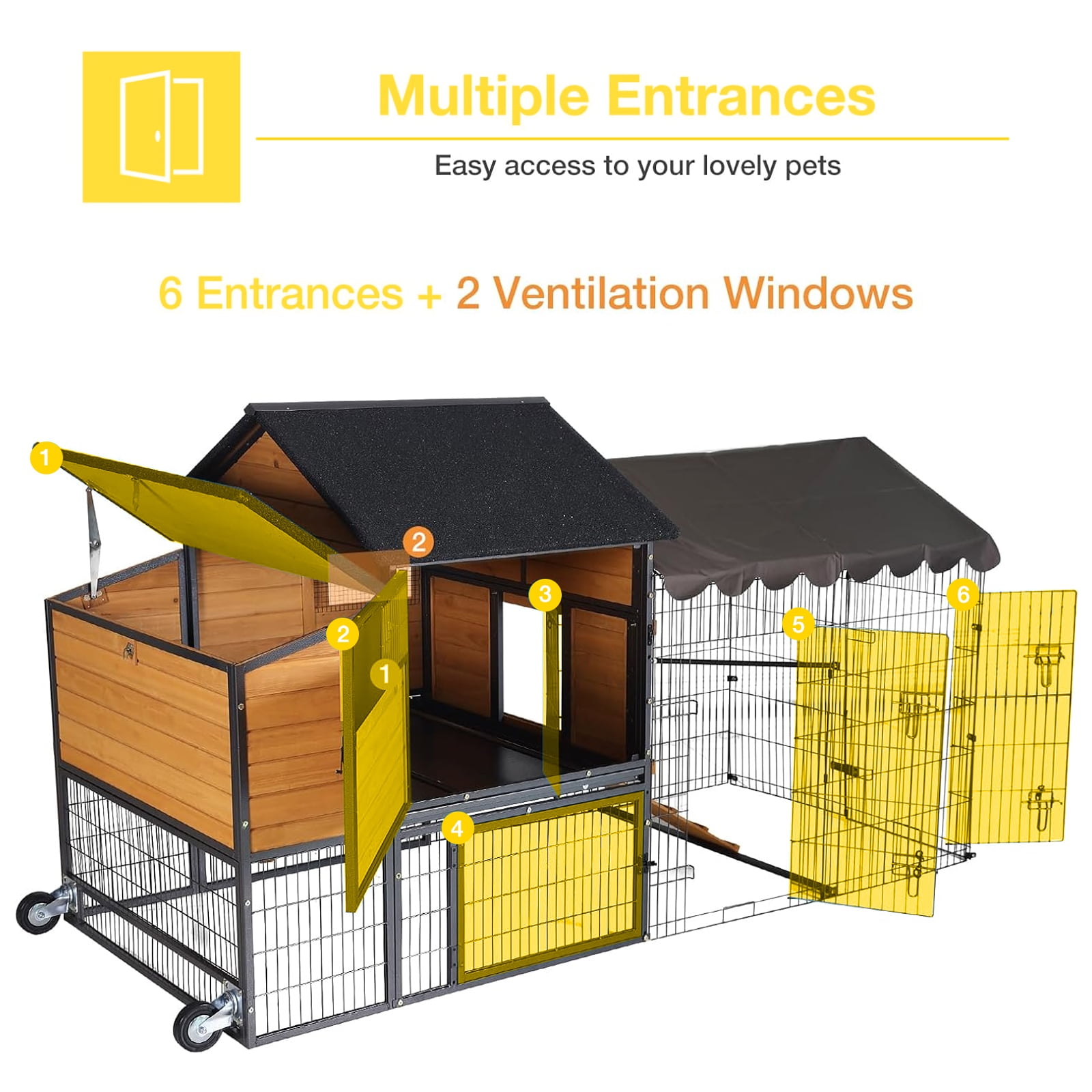 Aivituvin 85.6" Mobile Chicken Coop, Large All-Steel Frame Hen House for 6-8 Chickens Poultry Cage with Nesting Box, Waterproof Rain Cover Duck Coop