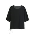 thumbnail image 2 of Qulqfy Women 3/4 Sleeve Shirts Cute Crew Neck Petite Black Shirts Drawstring Plain Tees for Women S, 2 of 3