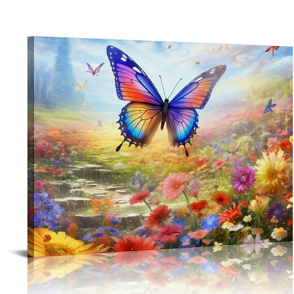 JRXY  Butterfly Pictures Decor Wall Art Print on Canvas Pink Wtercolor Poster for Bedroom Bathroom Room Ready to Hang 20x16in