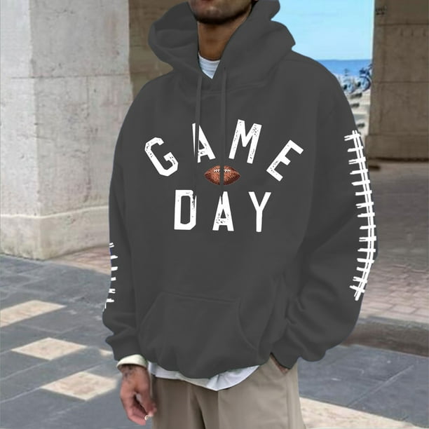 MHFRRA Sudadera con Capucha y Sudaderas para Hombre, Informal, con Estampado de Fútbol, Holgada, Cómoda y Cálida, para Otoño E Invierno, para Uso Diario Al Aire Libre Gris oscuro