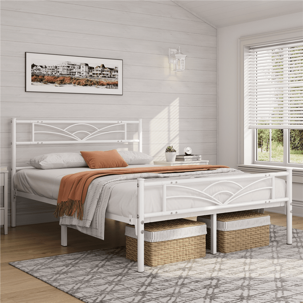 Renwick Skylar Cloud-Inspired Design Full Size Metal Platform Bed, White, Adult
