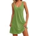 thumbnail image 1 of Mohiass Robe d'Été Sans Manches à Col en V pour Femmes Couleur Unie Plage 2024 Robe Bohème Décontractée Vert Armée 3TG, 1 of 7