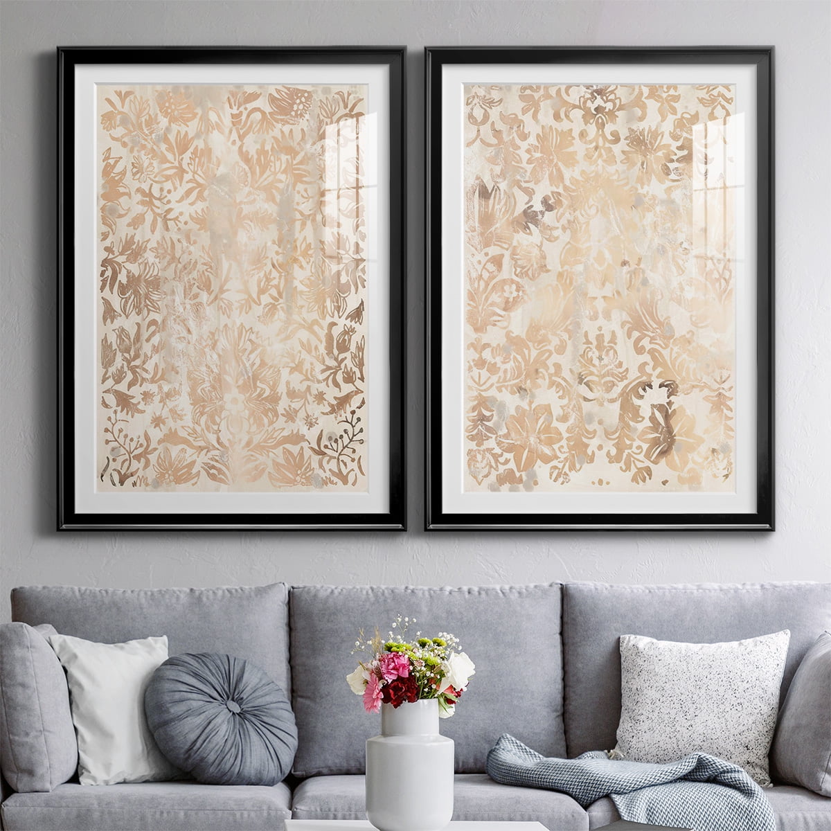 Wexford Home Walnut Damask I Premium Framed Print, 22.5" x 30.5" - Ready to Hang, Black (Set of 2)