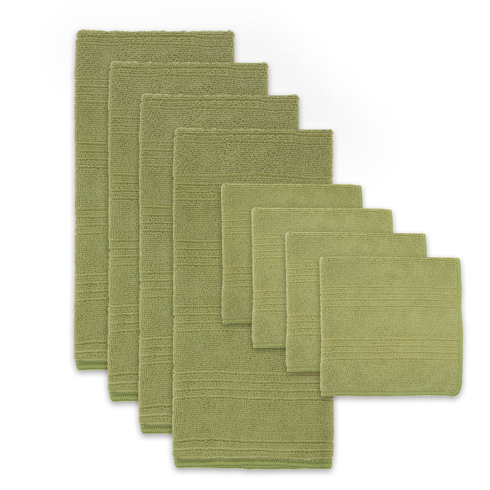 Set of 8 Green Microfiber Dishtowel and Dishcloth 26"