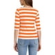 thumbnail image 3 of Camiseta básica de ajuste slim con cuello redondo y mangas de codo para mujeres INSPIRE CHIC, camiseta casual impresa, talla XS, color naranja y blanco, 3 of 6