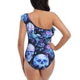 thumbnail image 5 of Goofa Skull blue crystal flower Pattern Women's One Piece Swimsuits Tummy Control Bathing Suits Asymmetric One Shoulder Swimwear-Medium, 5 of 6