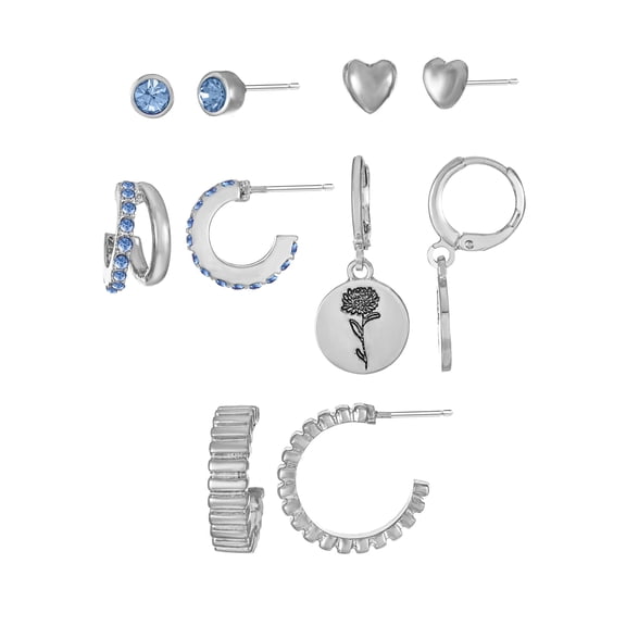 Time and Tru September Aster Earring Pack Silvertone