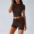 thumbnail image 2 of Hurxie Women's 2 Piece Outfits Lounge Sets Slim Fitted Short Sleeve Crop Tops Fold Over Shorts Casual Comfy Trasuits Brown,S, 2 of 6