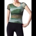 thumbnail image 2 of Blusas Ajustadas de Corta con Frunces y Estampado Floral de Cuello Asimétrico para Mujer Verde L, 2 of 7