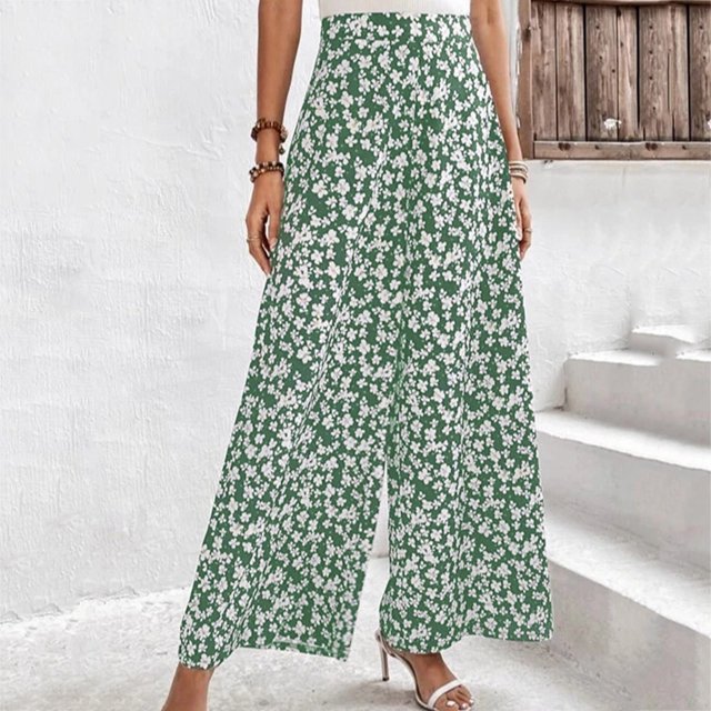 WILLBEST Pantalones Casuales Holgados de Pierna Ancha para Mujer con Estampado Floral para Primavera y Verano Chica
