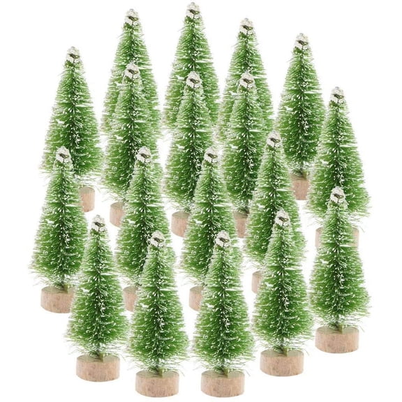 12PCS Artificial Mini Christmas Tree Sisal Snow Trees Bottle Brush Christmas Trees Pine Trees Ornaments with Wooden Base for Christmas Party Home Decoration