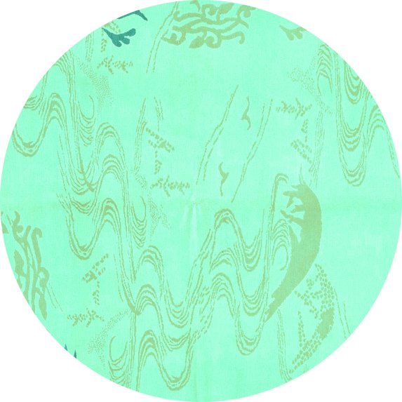 Ahgly Company Machine Washable Indoor Round Abstract Turquoise Blue Modern Area Rugs, 6' Round