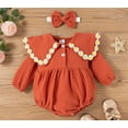 thumbnail image 5 of StylesILove Baby Girls 3D Daisy Collar Long Sleeve Gauze Cotton Romper & Headband 2pcs Fall Winter Jumpsuit Outfit (Dark Orange, 12 Months), 5 of 6